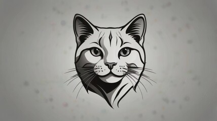 Obraz premium Monochrome cat head illustration, stylized, elegant.