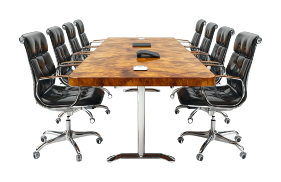 Business meeting setup conference room high fidelity professional environment straight-on view modern design isolated on transparent background png