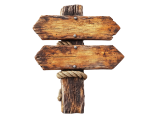 Rustic 3D Signpost with Three Directions and Rope Detail