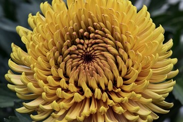 A photo of a yellow chrysanthemum flower in full bloom