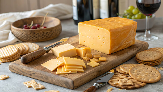 Celebrating national cheddar day with delicious cheese board and wine pairing. - Powered by Adobe