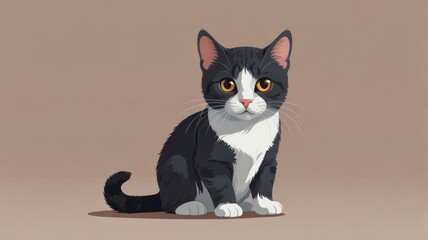 Obraz premium Adorable tuxedo kitten sitting on brown background.