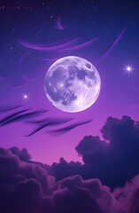 Fototapeta premium Dark Mountain Lake with Full Moon and Brooding Cloudy Sky Phone Wallpaper 