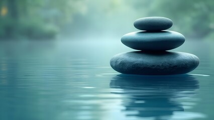 Obraz premium Serene Cyan Stones on Water, Zen Tranquility Minimalist Background Image
