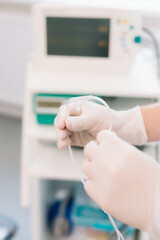 Laughing gas. Nitrous oxide. Patient at dentist's appointment. Anesthesiology