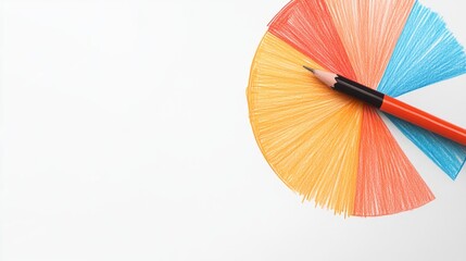 Colorful pencil shavings arranged in a circular pattern with a colored pencil.