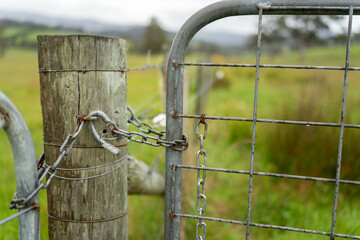 shut farm gate in a field