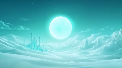 Fototapeta premium Serene Mosque in a Desolate Moonlit Landscape