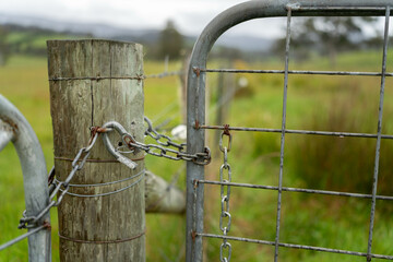 shut farm gate in a field