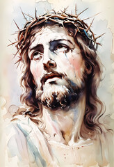 Jesus Christ in a crown of thorns, close-up portrait