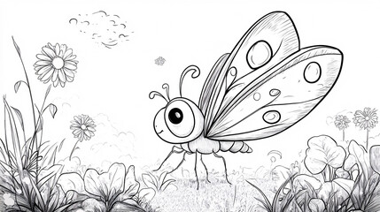  A very simple, cute cartoon-style butterfly illustration perfect for a kids' drawing activity page.