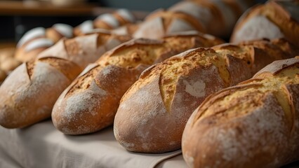 Artisan Bakery, Close-up of Freshly Baked Bread and Pastries in Gray Tones - Appetizing Food Photography