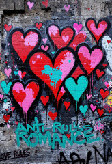 Heart graffiti on a brick wall of love and freedom.