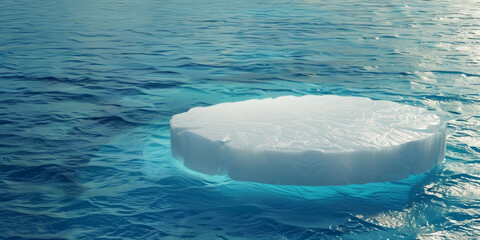 Iceberg in the ocean in the form of a round pedestal or podium. Free space for product placement or advertising text.