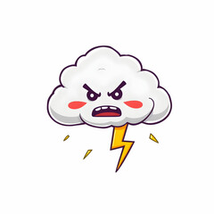 Cute Angry Cloud Storm With Thunder Cartoon Vector Icon Illustration Object Nature Icon Isolated