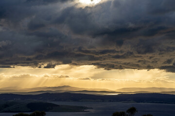 dawn golden sunrise over hobart over the ocean