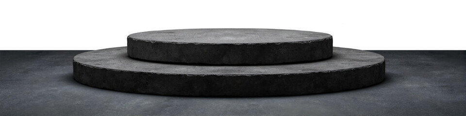 Isolated dark rock podium and floor. Mockup for product presentation.