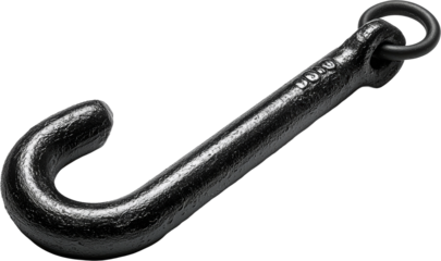 Durable Black Metal Hook for Heavy Lifting Applications Isolated on transparent background