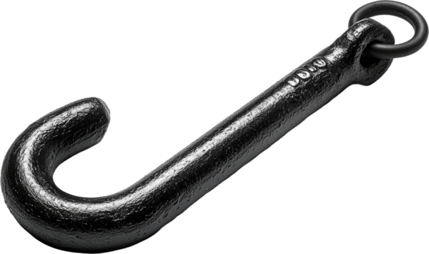 Durable Black Metal Hook for Heavy Lifting Applications Isolated on transparent background