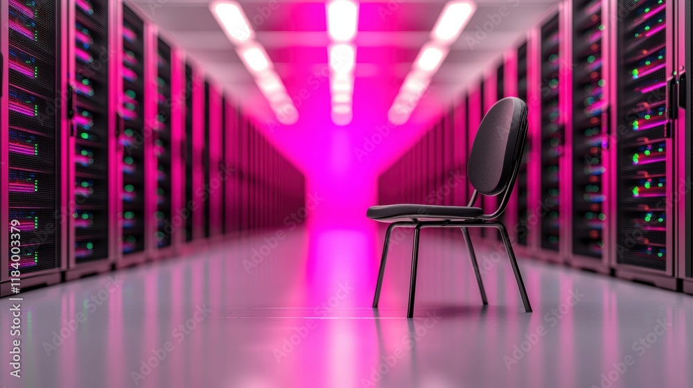 Poster a server room with rows of servers and network equipment, representing the physical infrastructure t