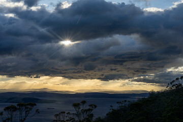 dawn golden sunrise over hobart over the ocean