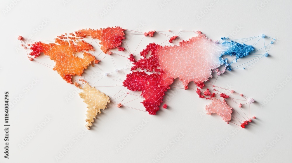Poster a world map overlaid with a complex network of nodes and connections, highlighting the flow of infor