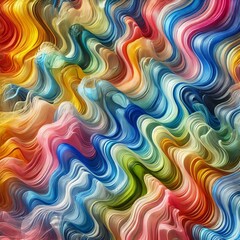 Fototapeta premium Vibrant colorful wavy abstract background of textured translucent fabric layers 