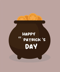 Flat Design Illustration with St.Happy Patrick's Day and Cauldron Gold