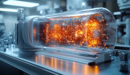 Obraz premium Lab's Quantum Computing Capsule Glowing