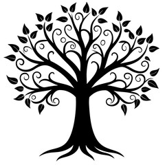 Obraz premium Beautiful tree silhouette vector white background 