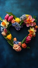 Fototapeta premium Heart-Shaped Floral Arrangement in Vibrant Spring Colors