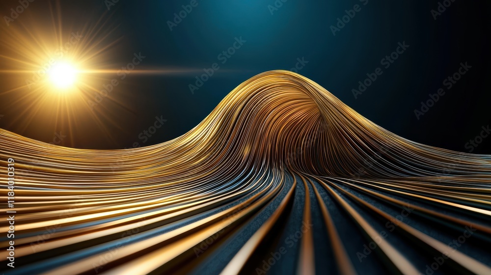 Sticker abstract golden particle waves flowing in opposite directions, creating a sense of tension and energ