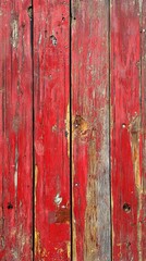 Vintage Red Wooden Planks Texture. Weathered Wood Background. Rustic Red Paneling.