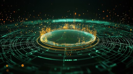 Abstract digital visualization of big data processing on a glowing background