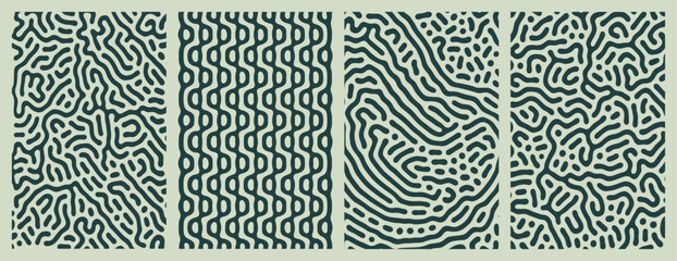 Fototapeta premium set of green organic turing abstract lines pattern background. pack collection design
