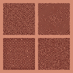 set of red organic turing abstract lines pattern background. pack collection design