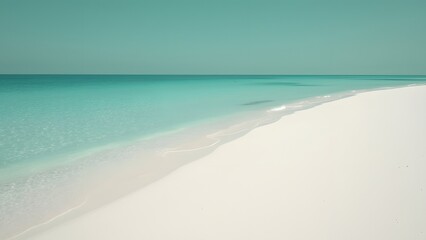 Fototapeta premium Serene Teal Beach, Minimalist White Sand and Turquoise Water Travel Photography