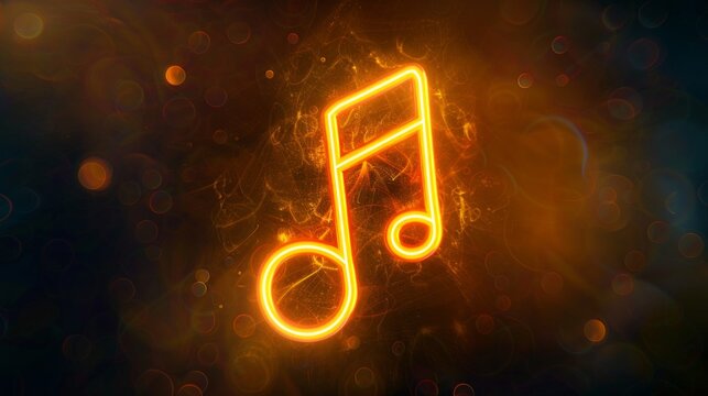 Light effect in the form of a musical note on a dark background with bokeh. Suitable for music album covers, concert and music festival advertising.