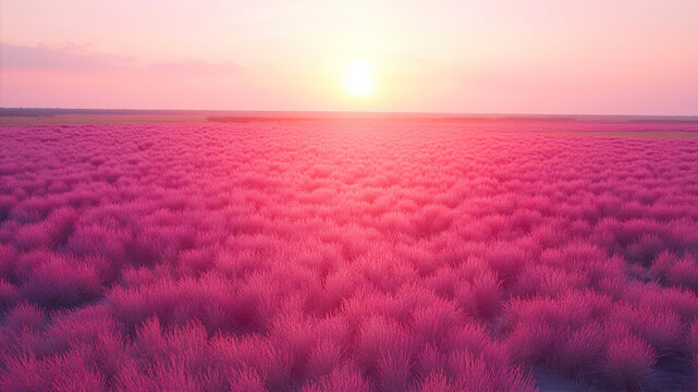 Vibrant Pink Flamingos Dancing Gracefully Under a Serene Sunset in a Breathtaking Coastal Paradise