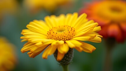 Fototapeta premium Vibrant Yellow Flower Close-Up, Intricate Details of a Single Blossom in a Floral Composition