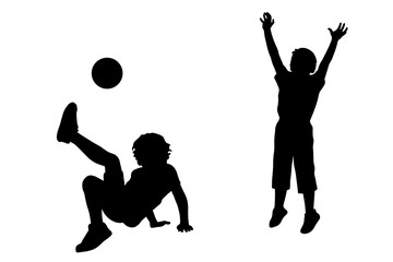 Children silhouettes. Little boys playing football. Vector illustration.	
