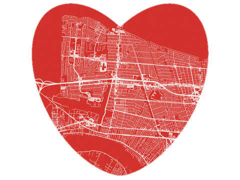 Heart-Shaped Map of Kenner  Louisiana, USA in Bold Red and White Design.