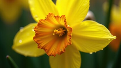 Bright Yellow Daffodil Flower Close-Up with Green Background

