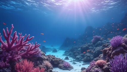 Fototapeta premium Vibrant Purple Underwater Scene, Coral Reef Conservation and Ocean Life Preservation