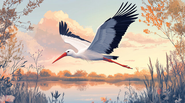white stork in flight