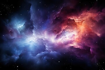 Naklejka premium Stunning Cosmic Nebula with Harmonious Patterns in Deep Space Featuring Vibrant Shades of Blue, Purple, and Orange for Digital Backgrounds or Artwork