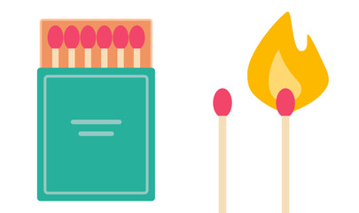 Match box with matchsticks fire icon vector simple graphic illustration set, matchbox isolated cut out minimal modern design image clip art on white background
