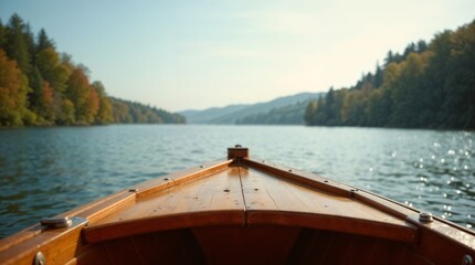 Obraz premium Wooden boat on a serene lake