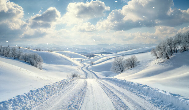 Sunny Day in a Snow-Covered Landscape