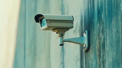 Modern CCTV Camera Mounted on Wall with Bright Light